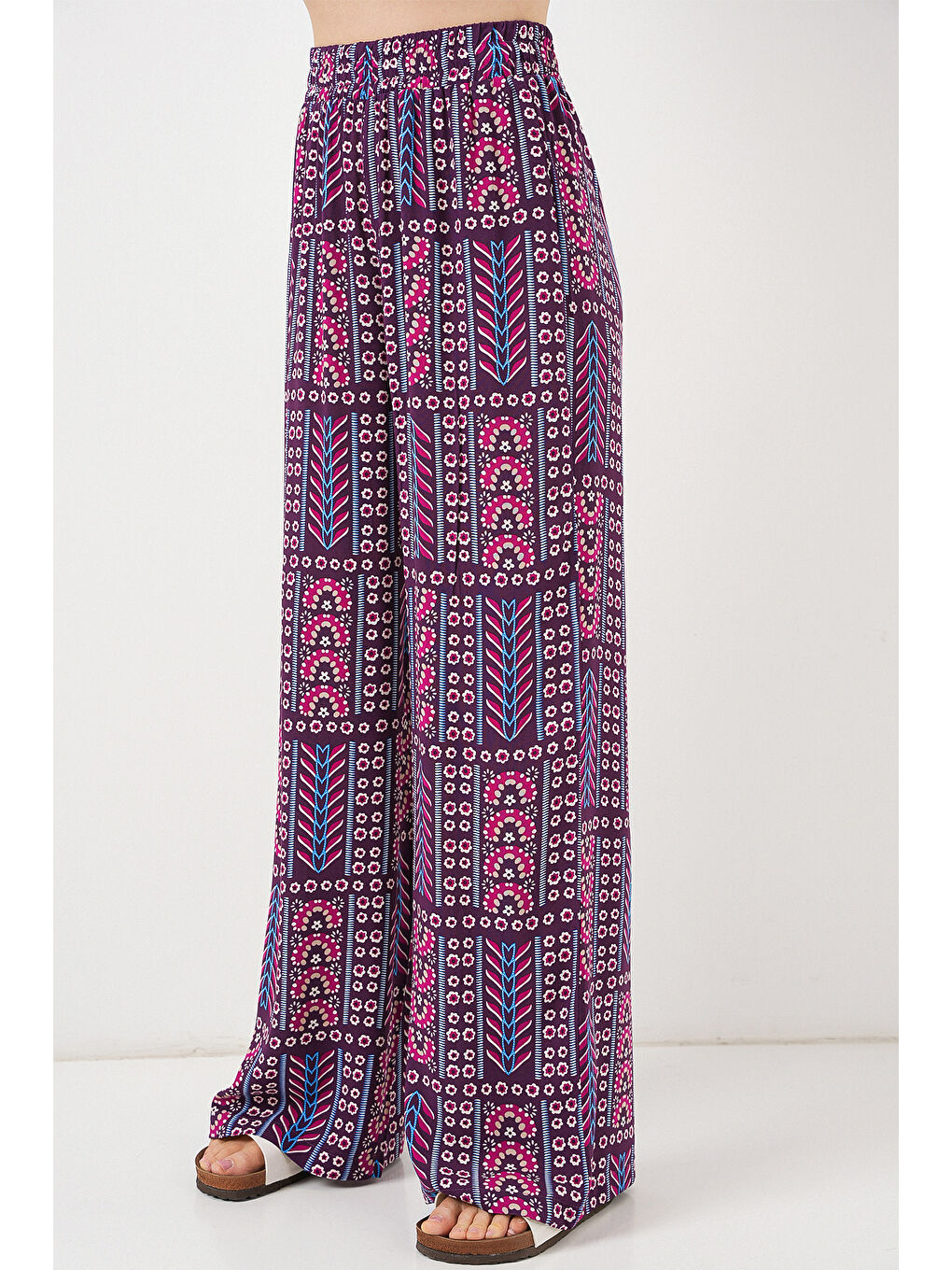 Kadın Desenli Viskon Pantolon 6749 - Mor-1