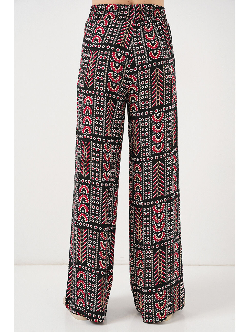 Kadın Desenli Viskon Pantolon 6749 - Siyah-5