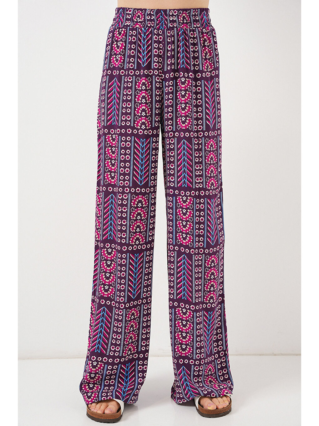 Kadın Desenli Viskon Pantolon 6749 - Mor-3