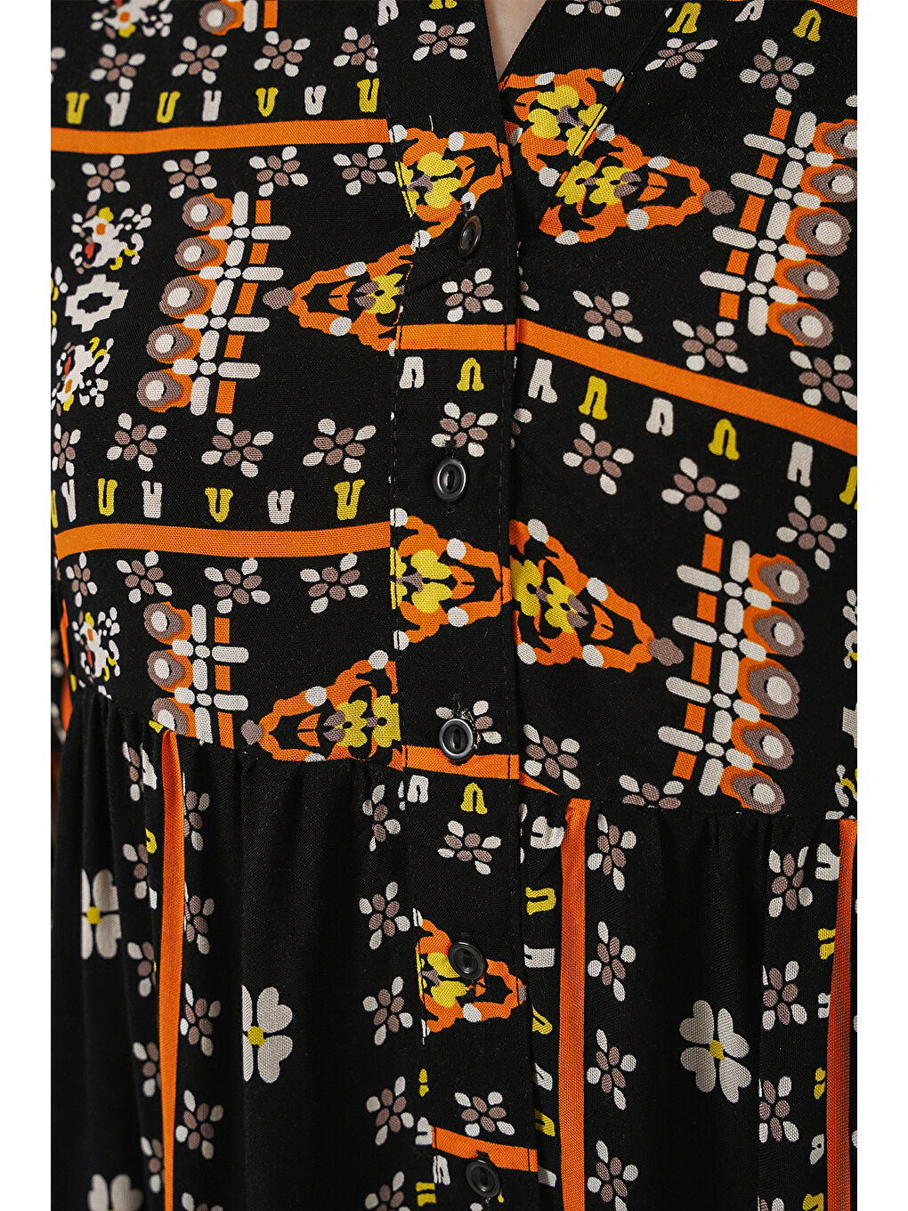 Kadın Desenli Uzun Tesettür Elbise 2585 - N. Siyah-4