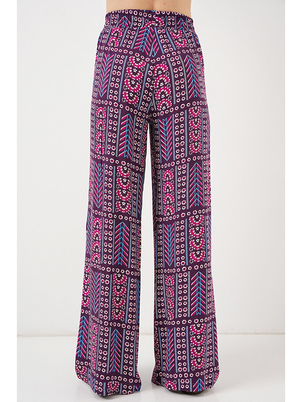 Kadın Desenli Viskon Pantolon 6749 - Mor-5