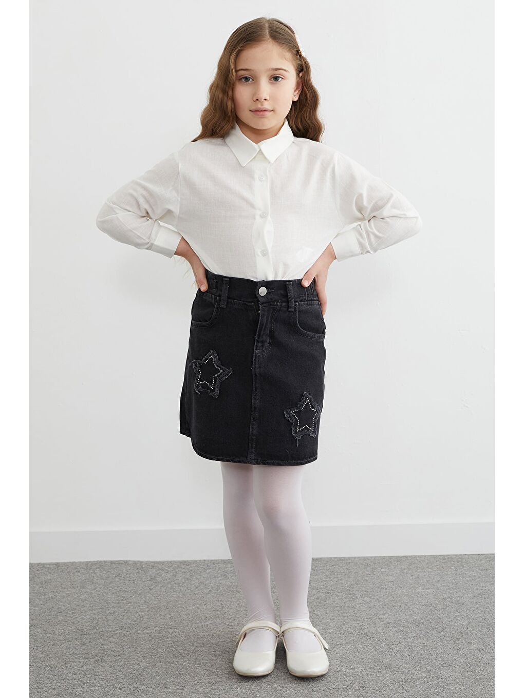 Ekru %100 Pamuk Flamlı Kız Çocuk Gömlek-2