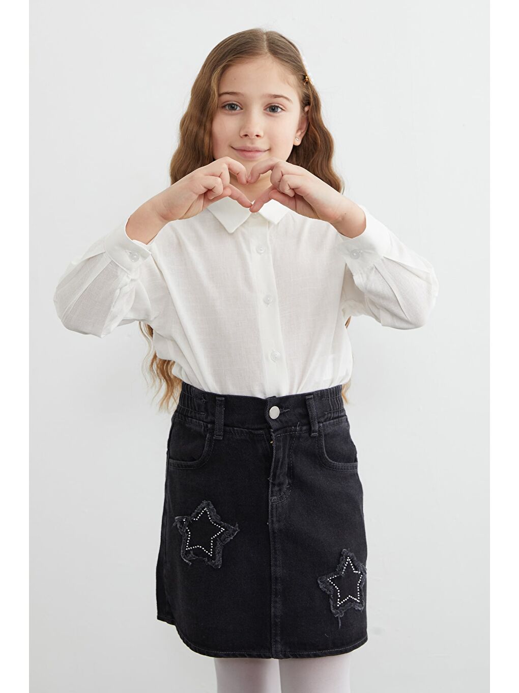 Ekru %100 Pamuk Flamlı Kız Çocuk Gömlek-3