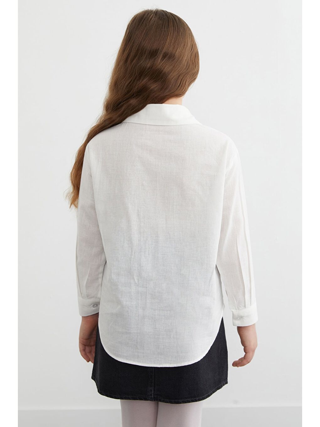 Ekru %100 Pamuk Flamlı Kız Çocuk Gömlek-4