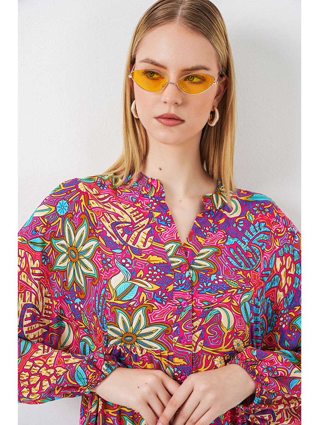 Karışık Kadın Desenli Uzun Tesettür Elbise 2585 - Çok Renkli-1