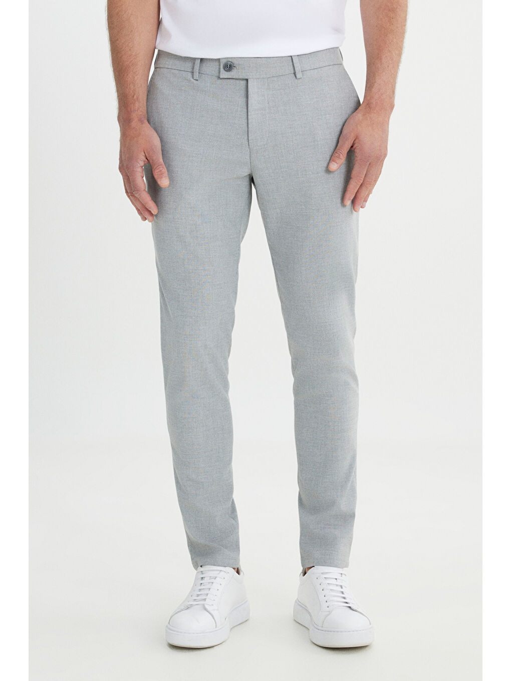 Erkek Gri Slim Fit İtalyan Kesim Yan Cepli Esnek Casual Pantolon