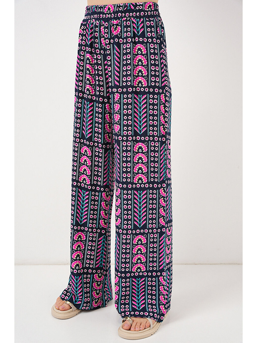 Kadın Desenli Viskon Pantolon 6749 - Lacivert-1