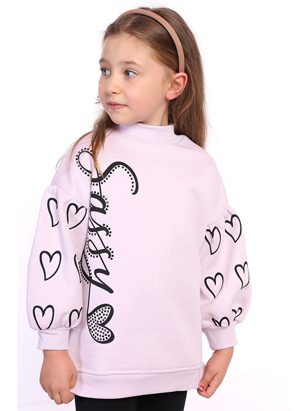 Toontoykids Lila Kız Çocuk Baskılı Balon Kol Sweatshirt