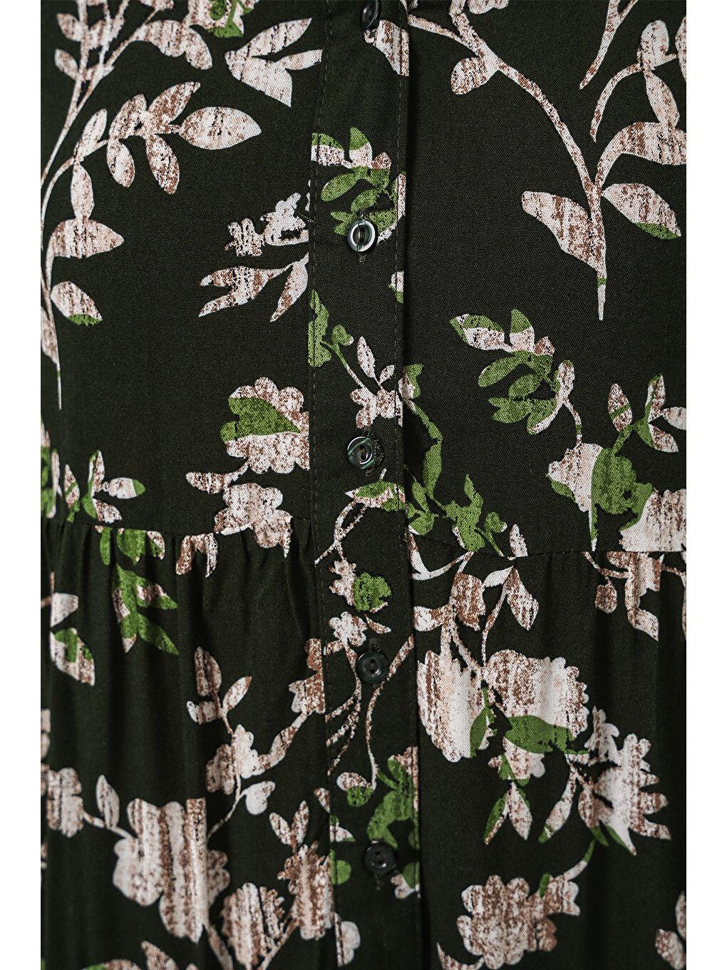 Kadın Desenli Uzun Tesettür Elbise 2585 - Koyu Haki-4