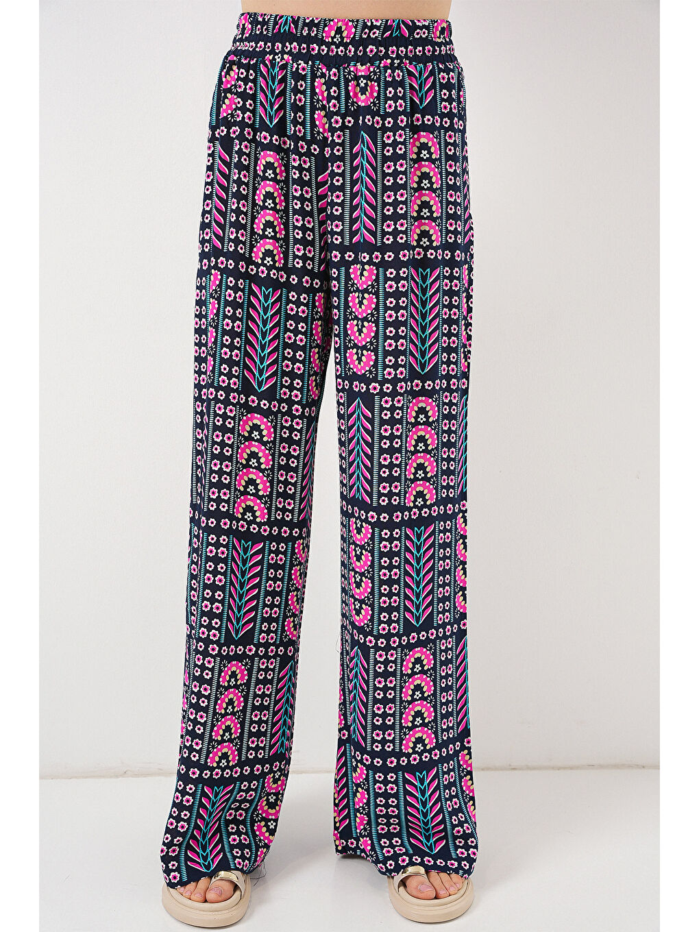 Kadın Desenli Viskon Pantolon 6749 - Lacivert-3