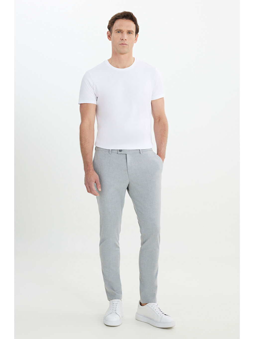 Erkek Gri Slim Fit İtalyan Kesim Yan Cepli Esnek Casual Pantolon-1