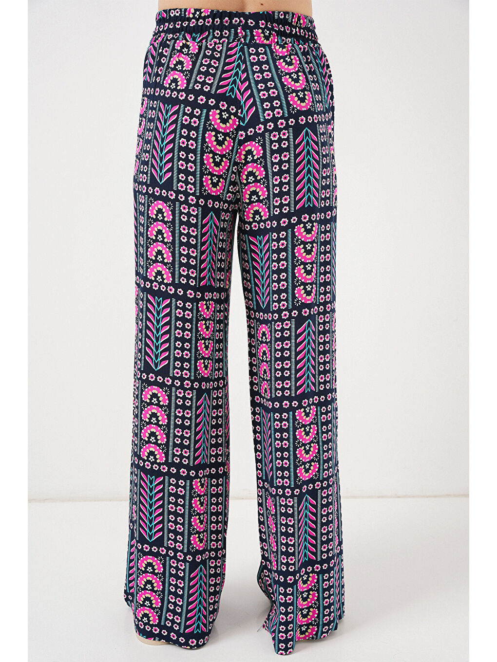 Kadın Desenli Viskon Pantolon 6749 - Lacivert-5