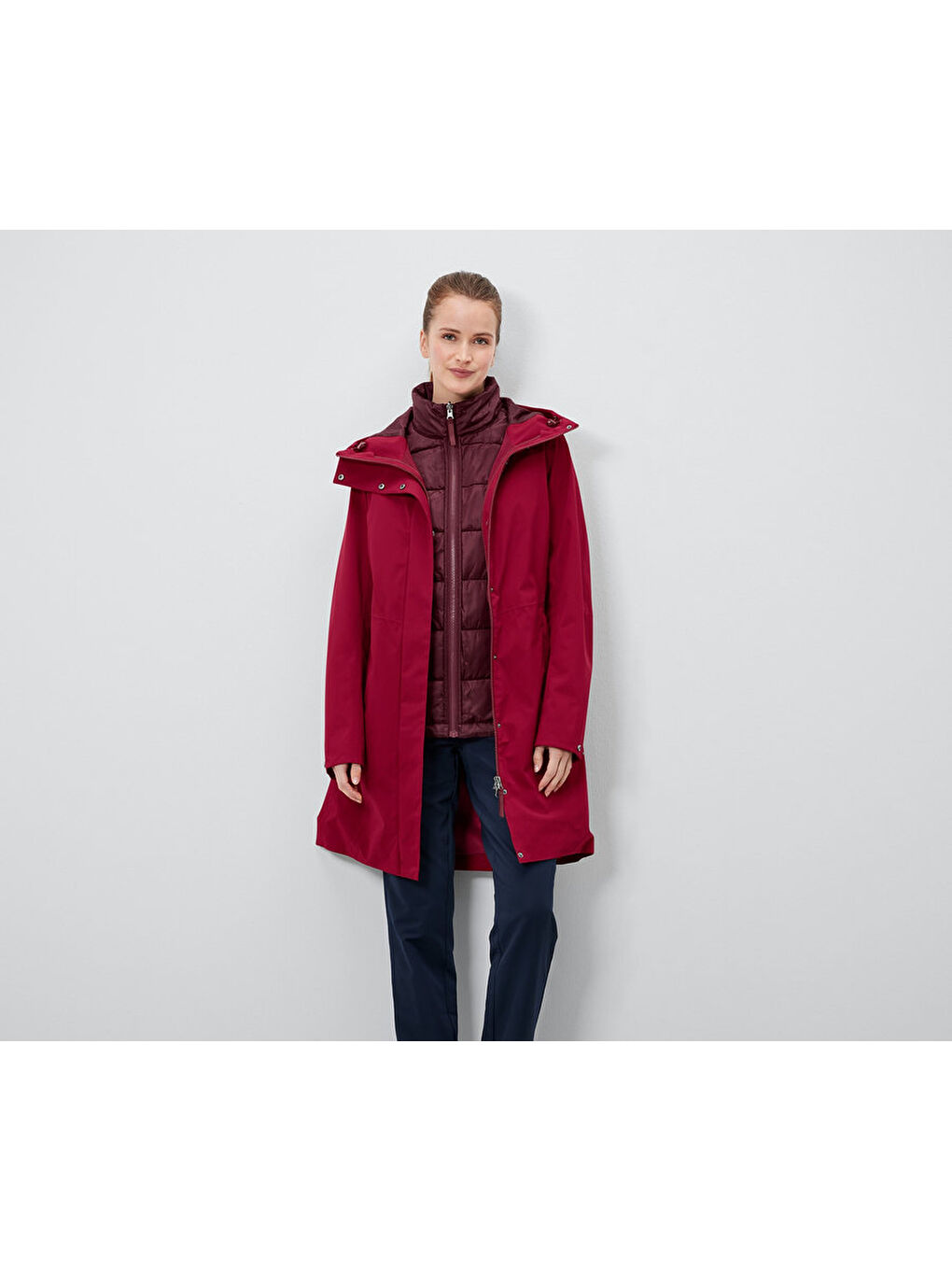 Kadın Outdoor Mont, 3’ü 1 Arada, Kırmızısı