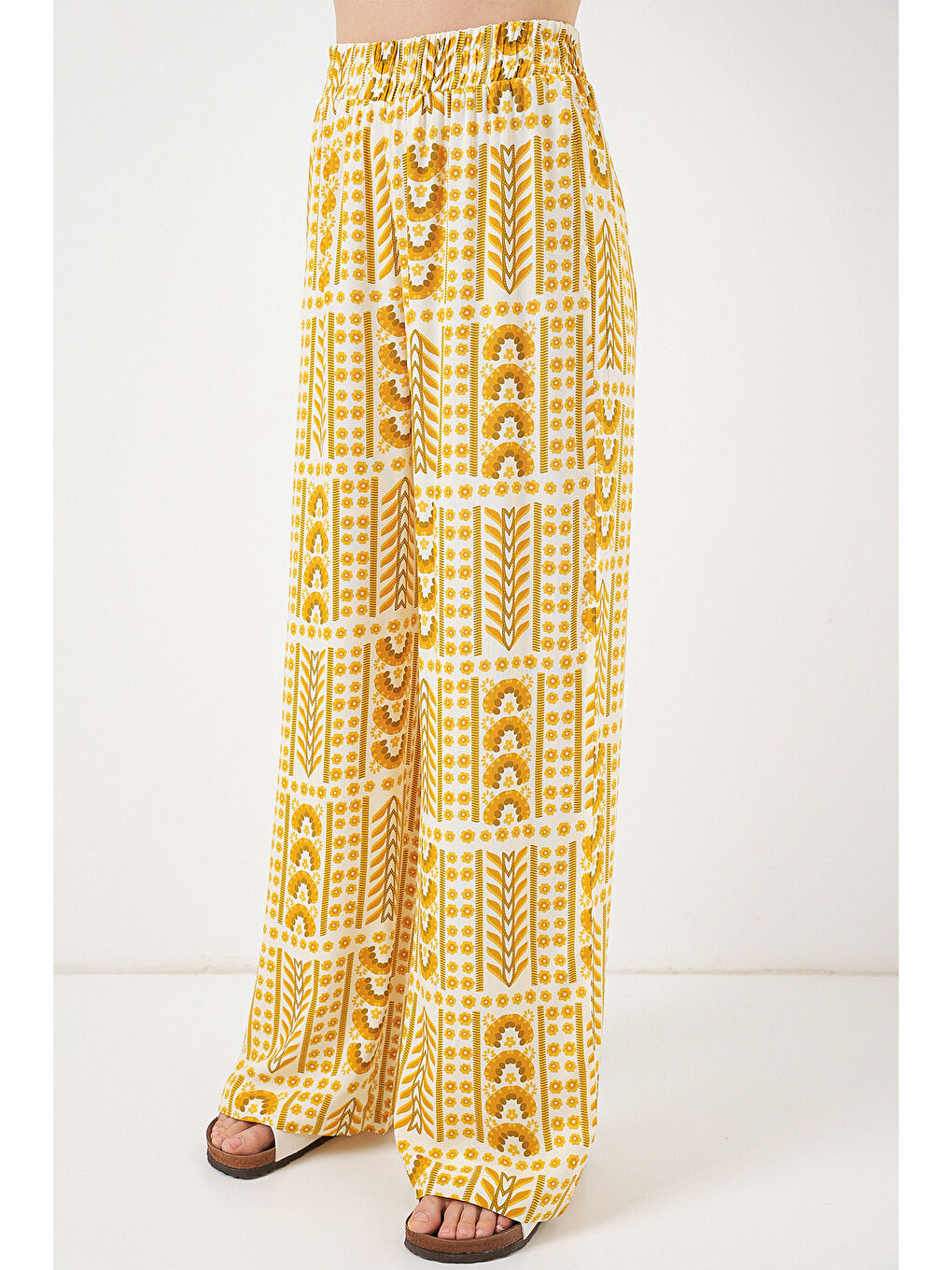 Kadın Desenli Viskon Pantolon 6749 - Sarı-1