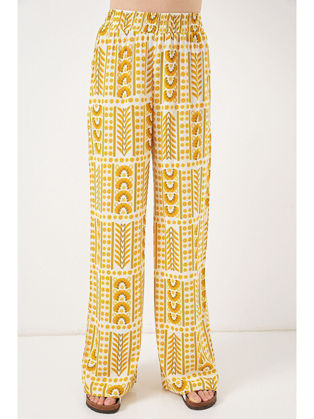 Kadın Desenli Viskon Pantolon 6749 - Sarı-3