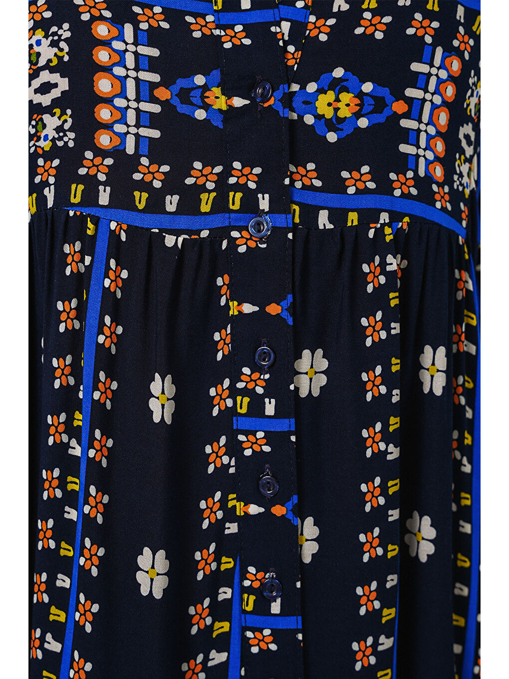 Kadın Desenli Uzun Tesettür Elbise 2585 - P. Lacivert-4