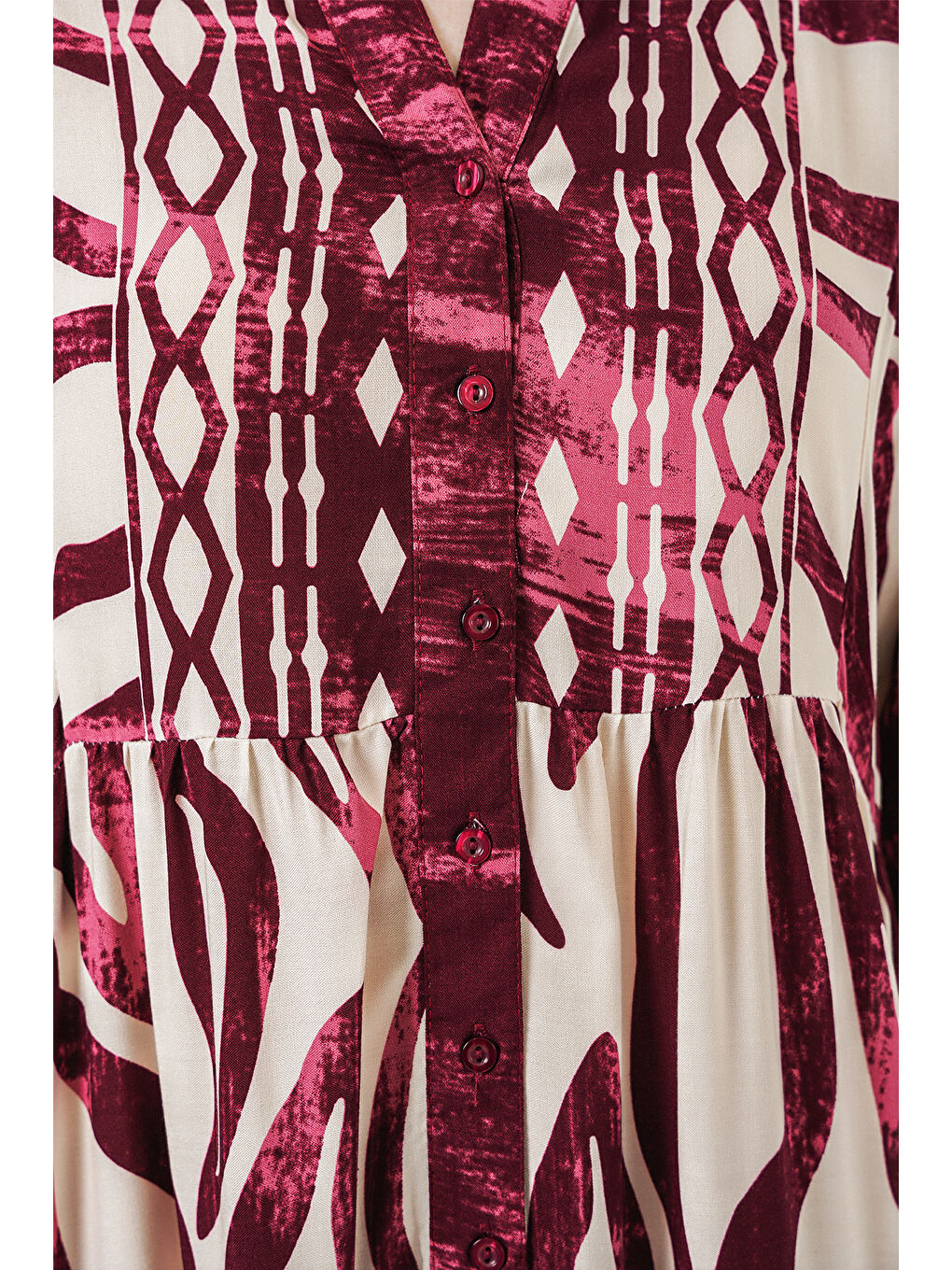 Kadın Desenli Uzun Tesettür Elbise 2585 - H. Bordo-4