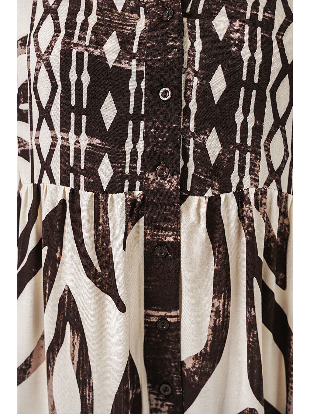 Bej Kadın Desenli Uzun Tesettür Elbise 2585 - K. Taba-4