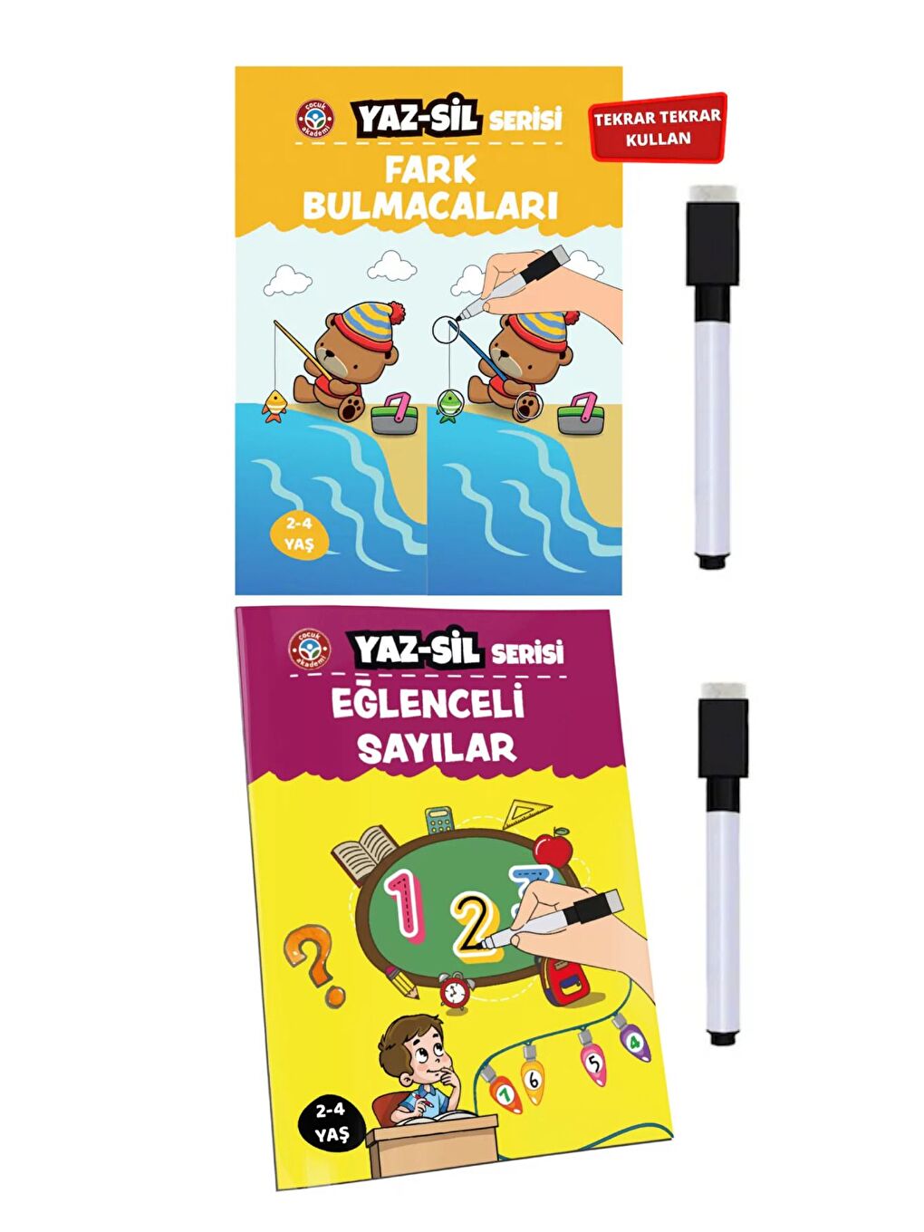 Çocuk Akademi Beyaz Yaz Sil Fark Bulmacaları ve Eğlenceli Sayılar Avantaj Paket