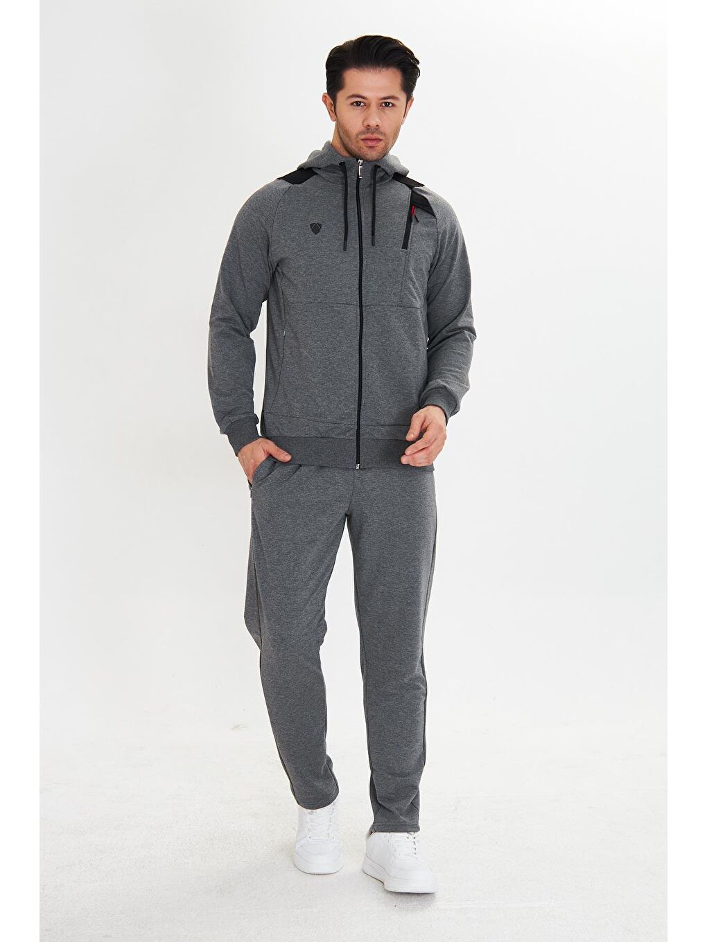 Pamuklu Kapüşonlu Erkek Eşofman Takımı Antrasit 5745-A-1