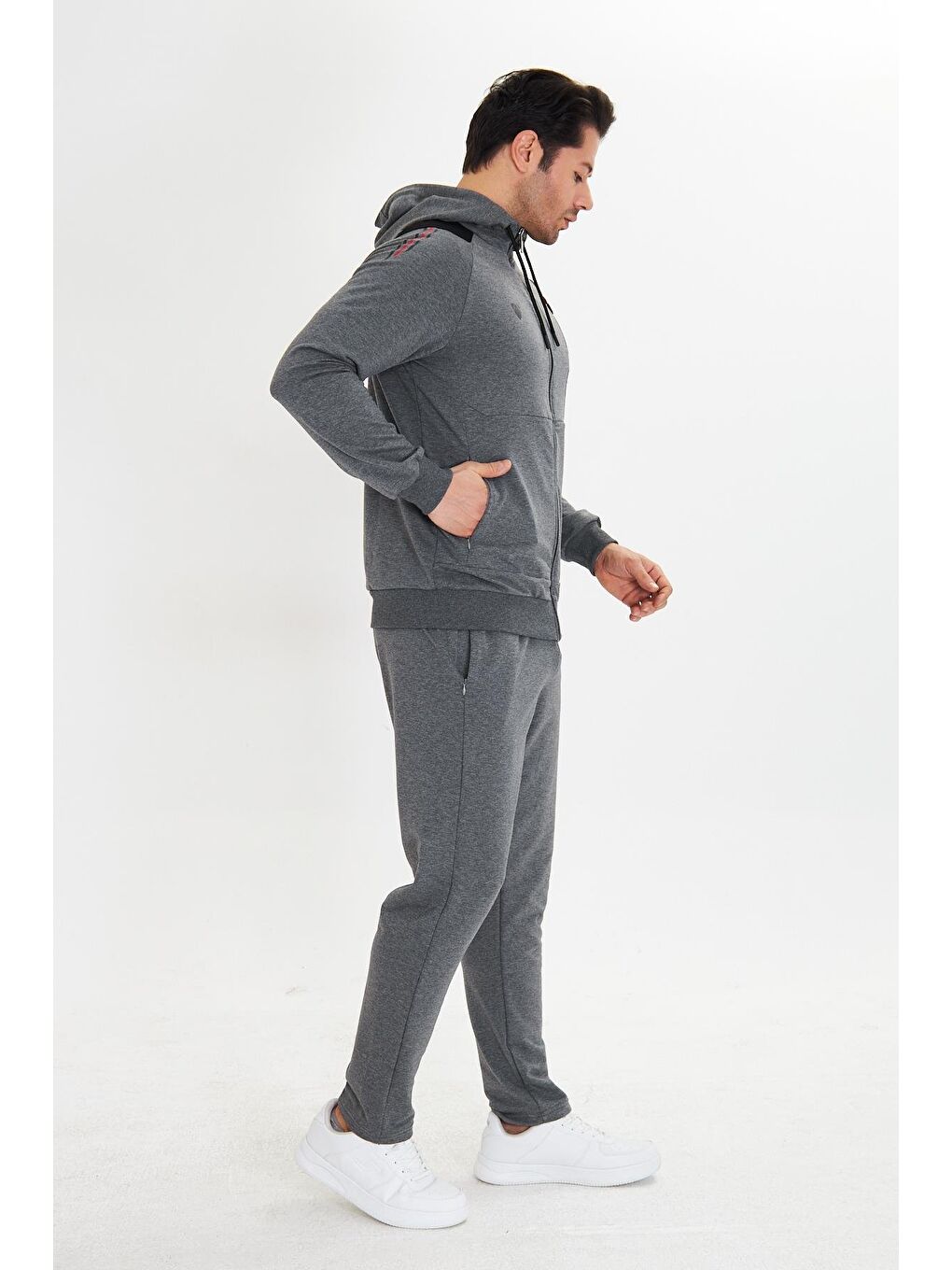 Pamuklu Kapüşonlu Erkek Eşofman Takımı Antrasit 5745-A-2