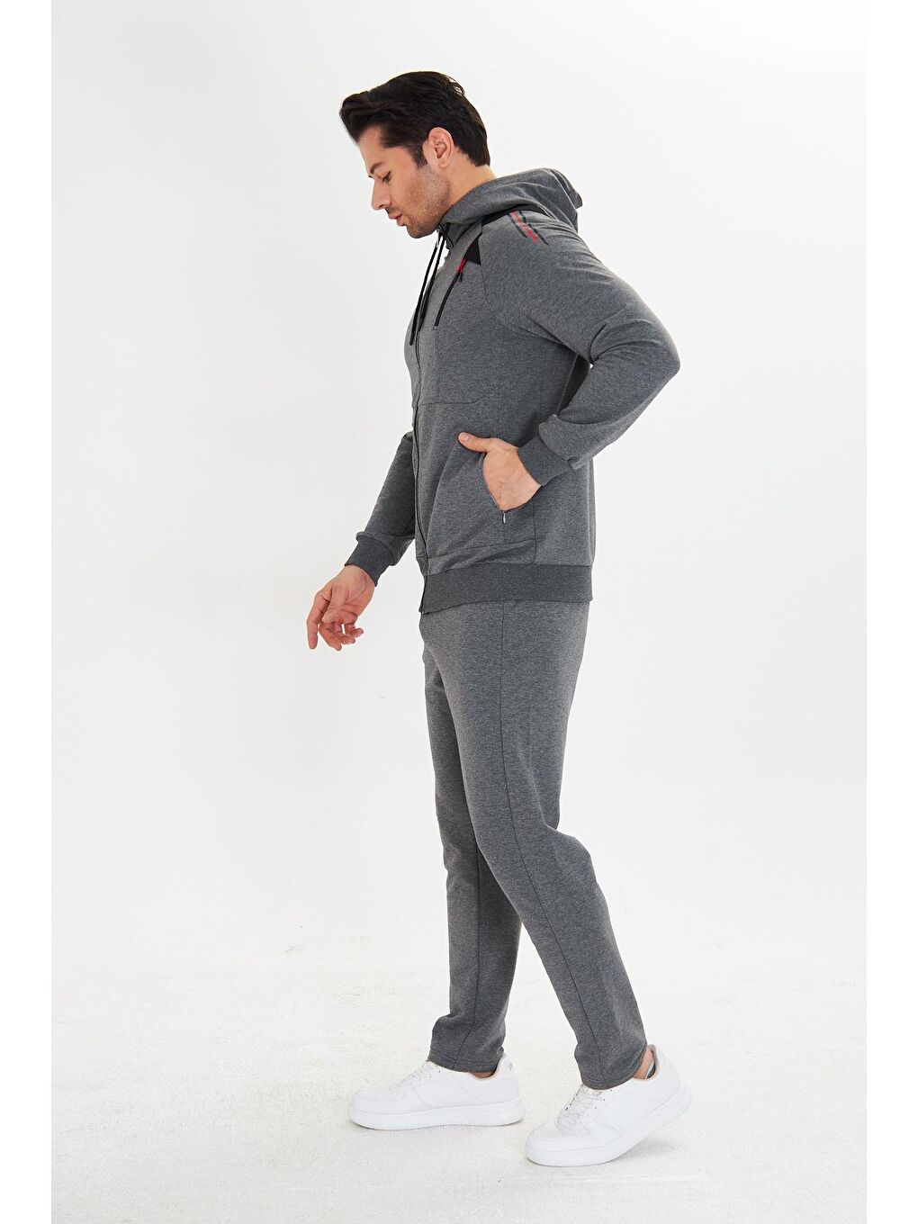 Pamuklu Kapüşonlu Erkek Eşofman Takımı Antrasit 5745-A-3