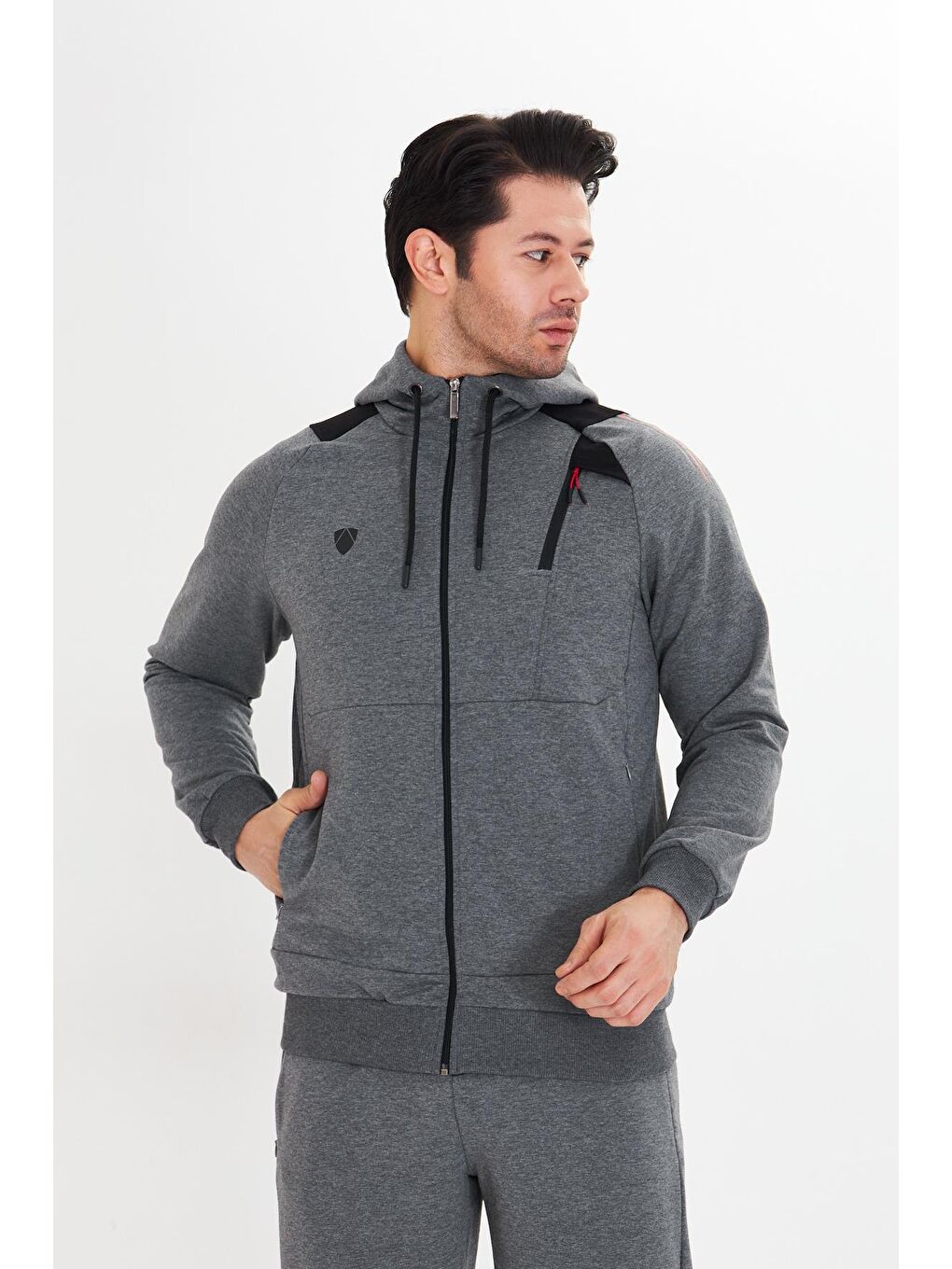 Pamuklu Kapüşonlu Erkek Eşofman Takımı Antrasit 5745-A-4