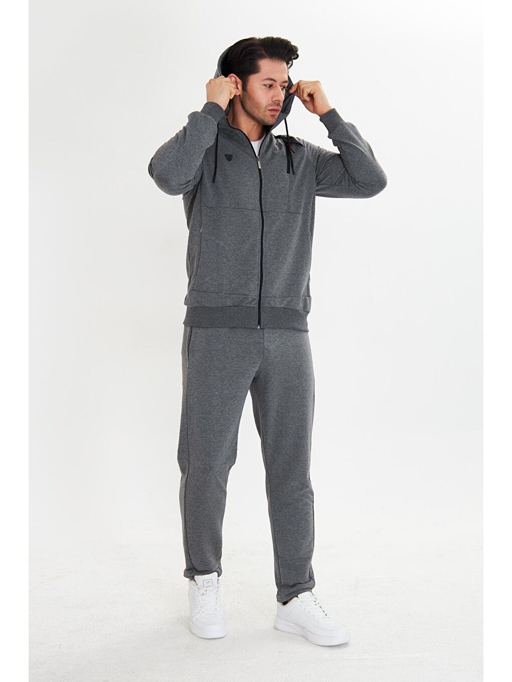 Pamuklu Kapüşonlu Erkek Eşofman Takımı Antrasit 5745-A-6