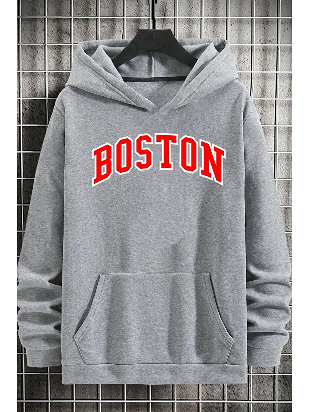 uyguntarz Gri Unisex Boston Baskılı Sweatshirt