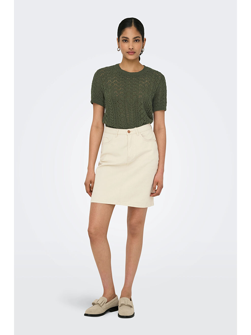 Haki Onlsaga Pamuklu Regular Fit Bisiklet Yaka Örme Kadın Bluz 15339662-1