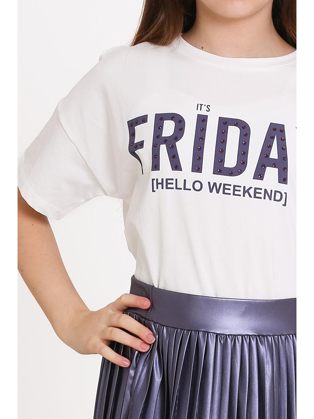 Mor Friday Baskılı Parlak Etekli 8-12 Yaş Takım - 2470-1-1