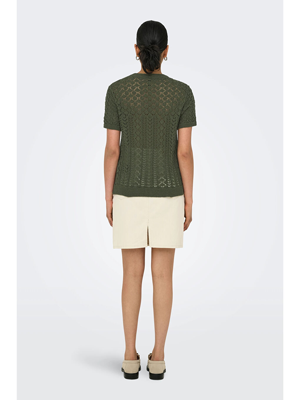 Haki Onlsaga Pamuklu Regular Fit Bisiklet Yaka Örme Kadın Bluz 15339662-4