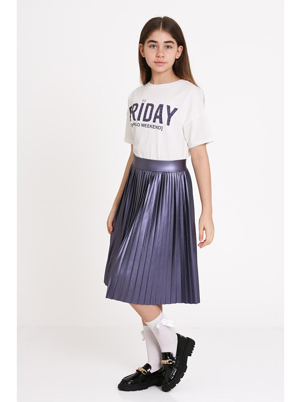 Mor Friday Baskılı Parlak Etekli 8-12 Yaş Takım - 2470-1-2