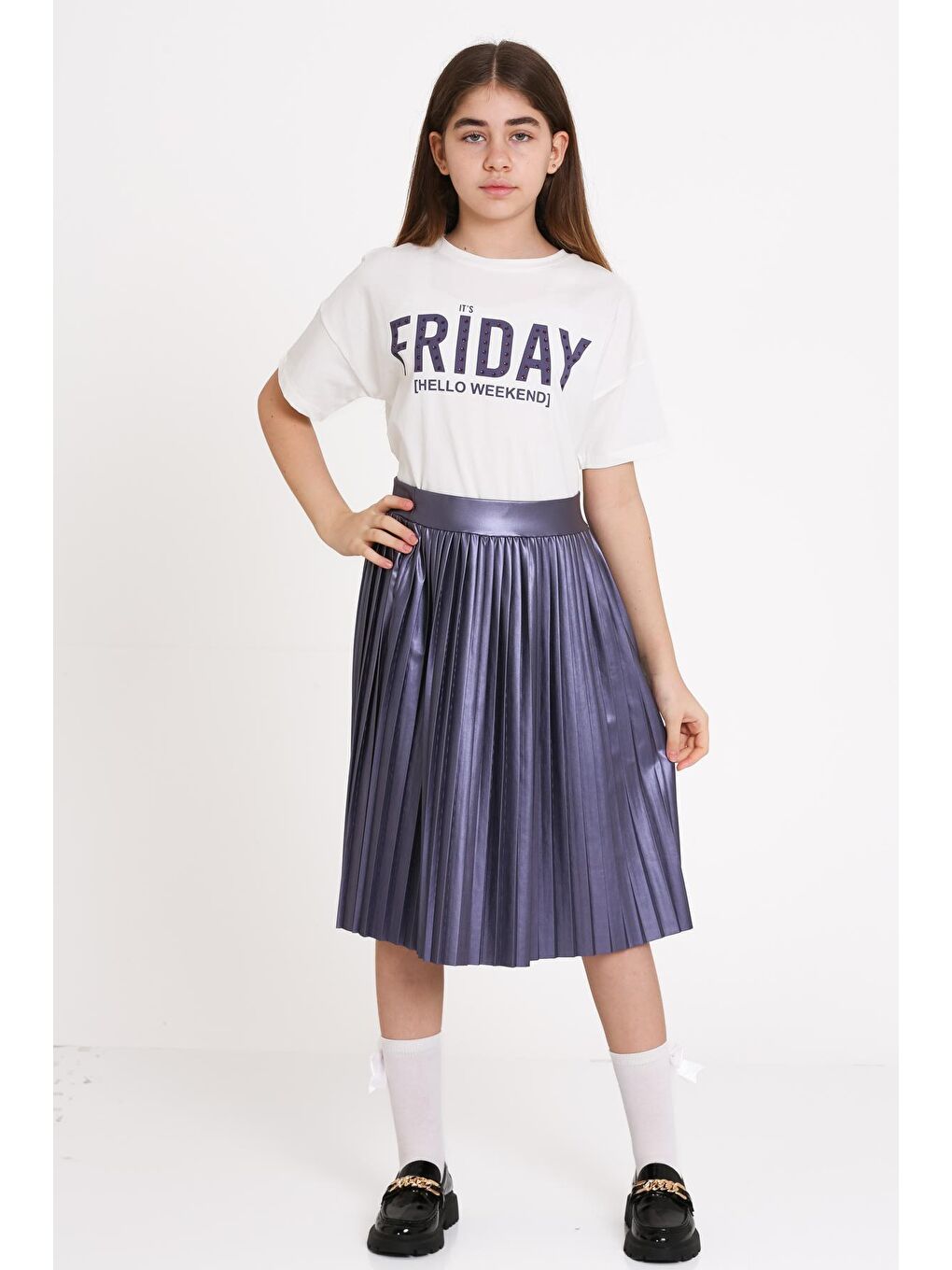 Mor Friday Baskılı Parlak Etekli 8-12 Yaş Takım - 2470-1-3