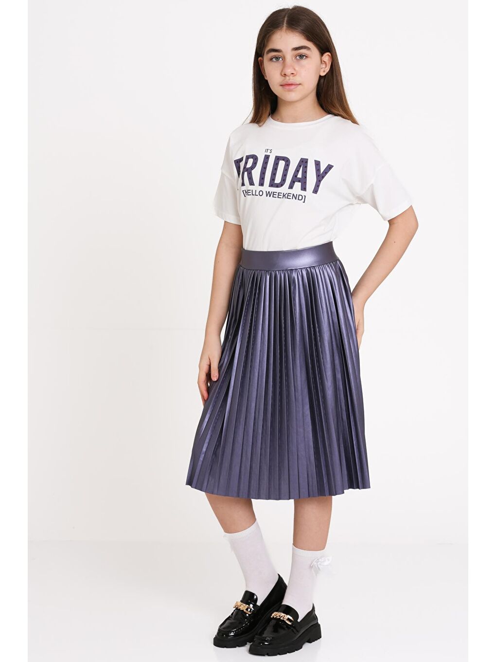Mor Friday Baskılı Parlak Etekli 8-12 Yaş Takım - 2470-1-4
