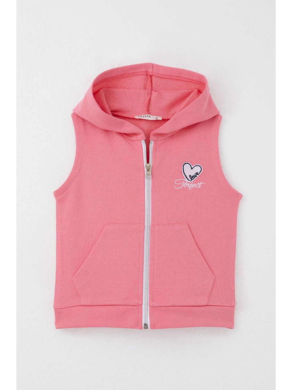 Kız Çocuk Yelek Kalp & Yazı Nakışlı Fermuarlı Pembe (3-8 Yaş)