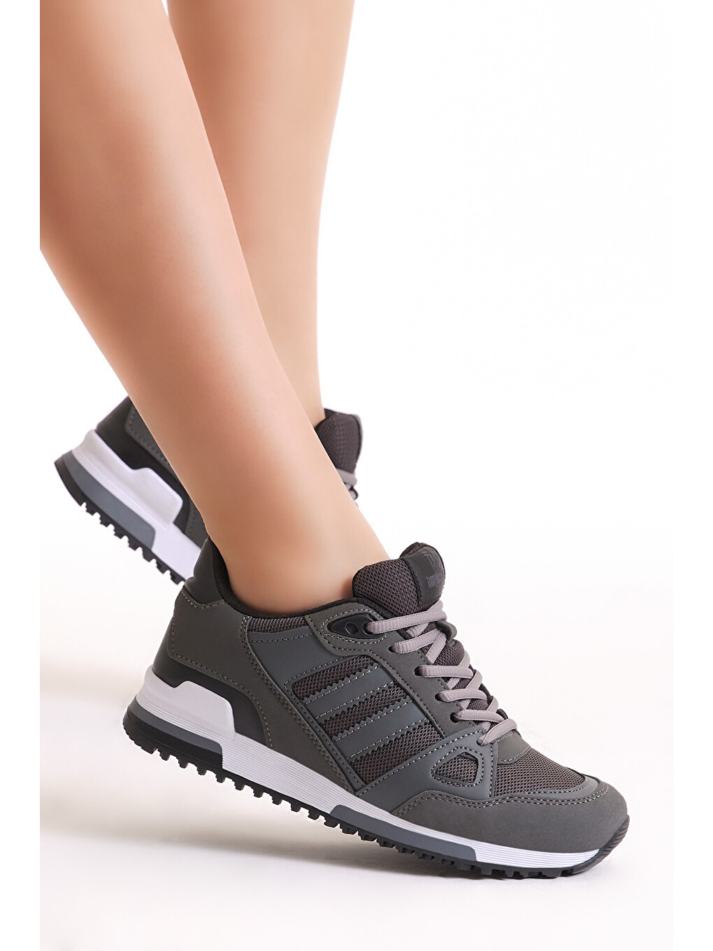 Gri Unisex Füme Termo Taban Şeritli Bağcıklı Spor Ayakkabı