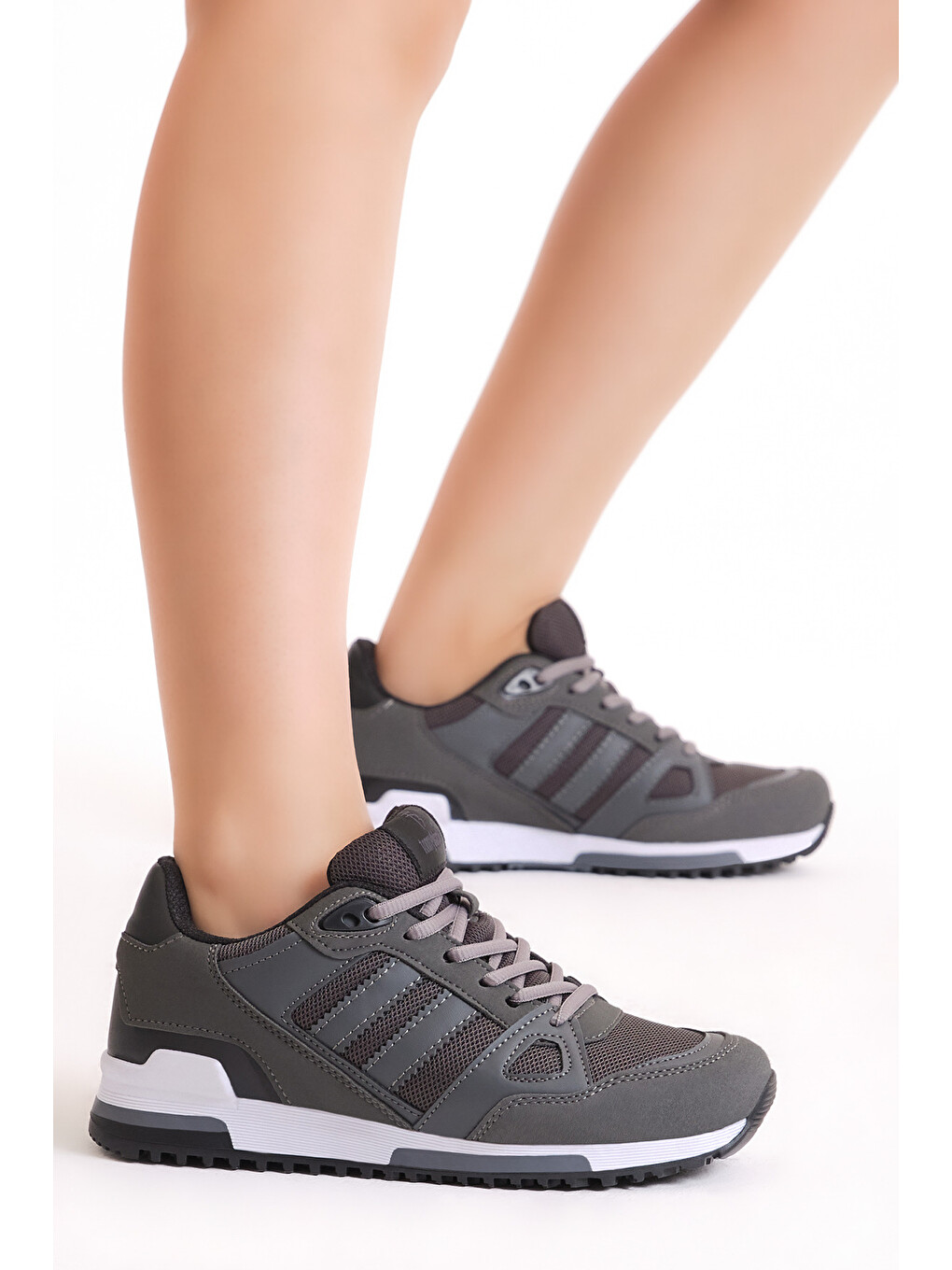 Gri Unisex Füme Termo Taban Şeritli Bağcıklı Spor Ayakkabı-1
