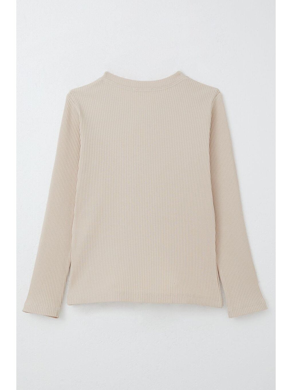 Kız Çocuk Uzun Kollu Tişört Fiyonk Tül Armalı Boncuklu Bej (11 Yaş)-1