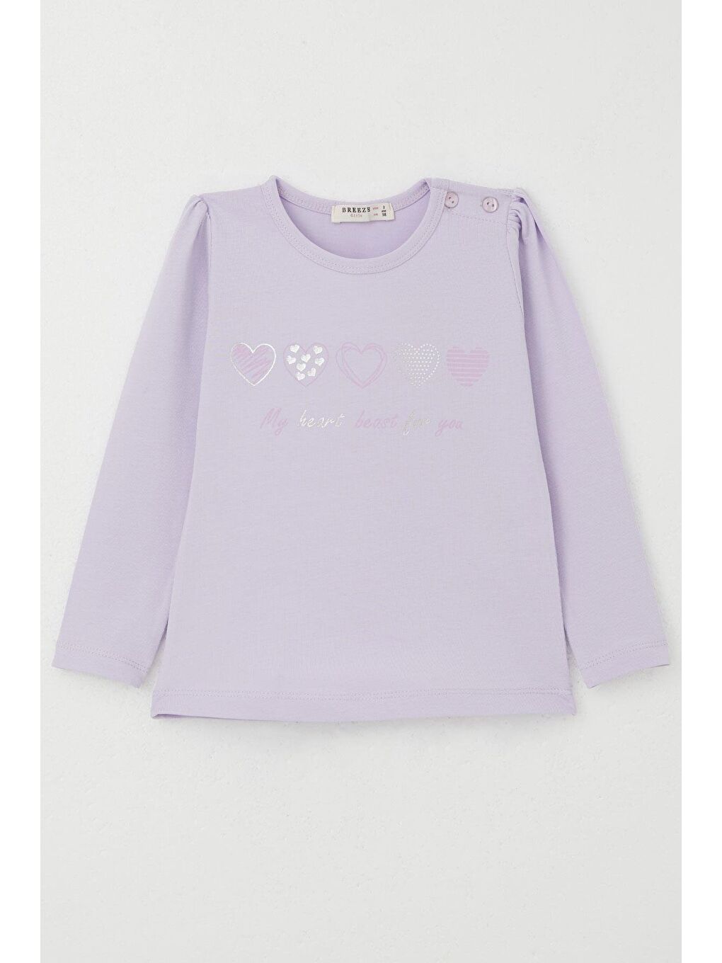 Kız Çocuk Uzun Kollu Tişört Minik Kalpler Lila (1.5-3 Yaş)