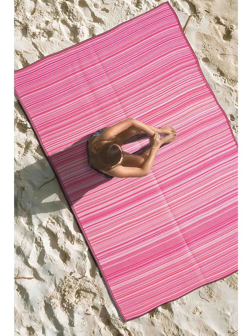 Pembe Katlanabilir Plaj Kamp Piknik Bahçe Balkon Teras Hasır Halı Mat Savan Kilim Karavan Halısı-180x270-5