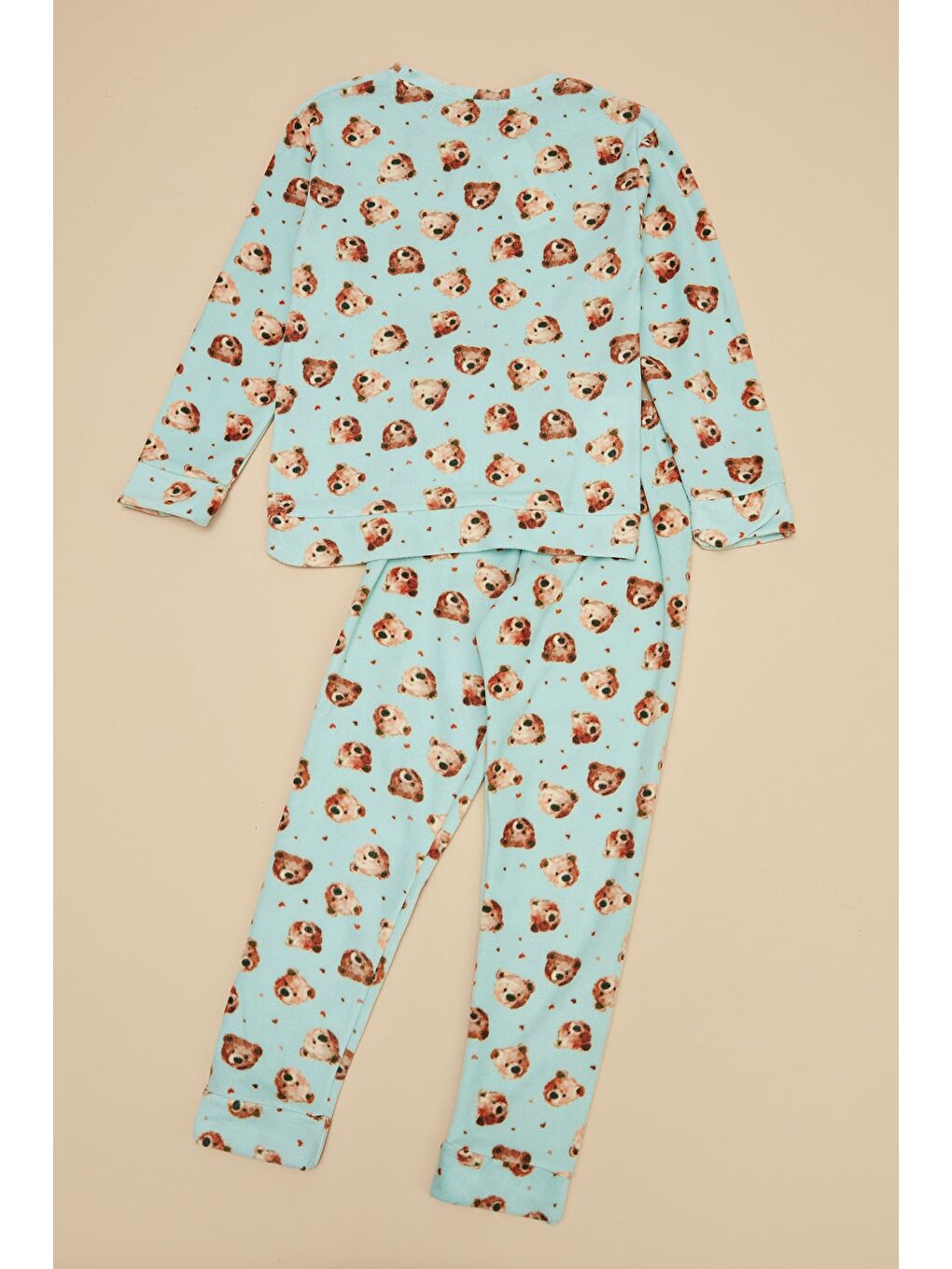 Turkuaz Ayıcık Desenli Polar Unisex Çocuk Pijama Takımı-3