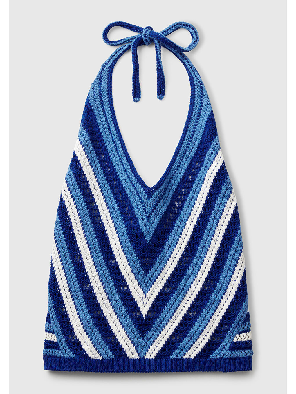 Kadın Mavi Pamuk Karışımlı Halter Yaka Boyundan Bağlamalı Triko Atlet-1