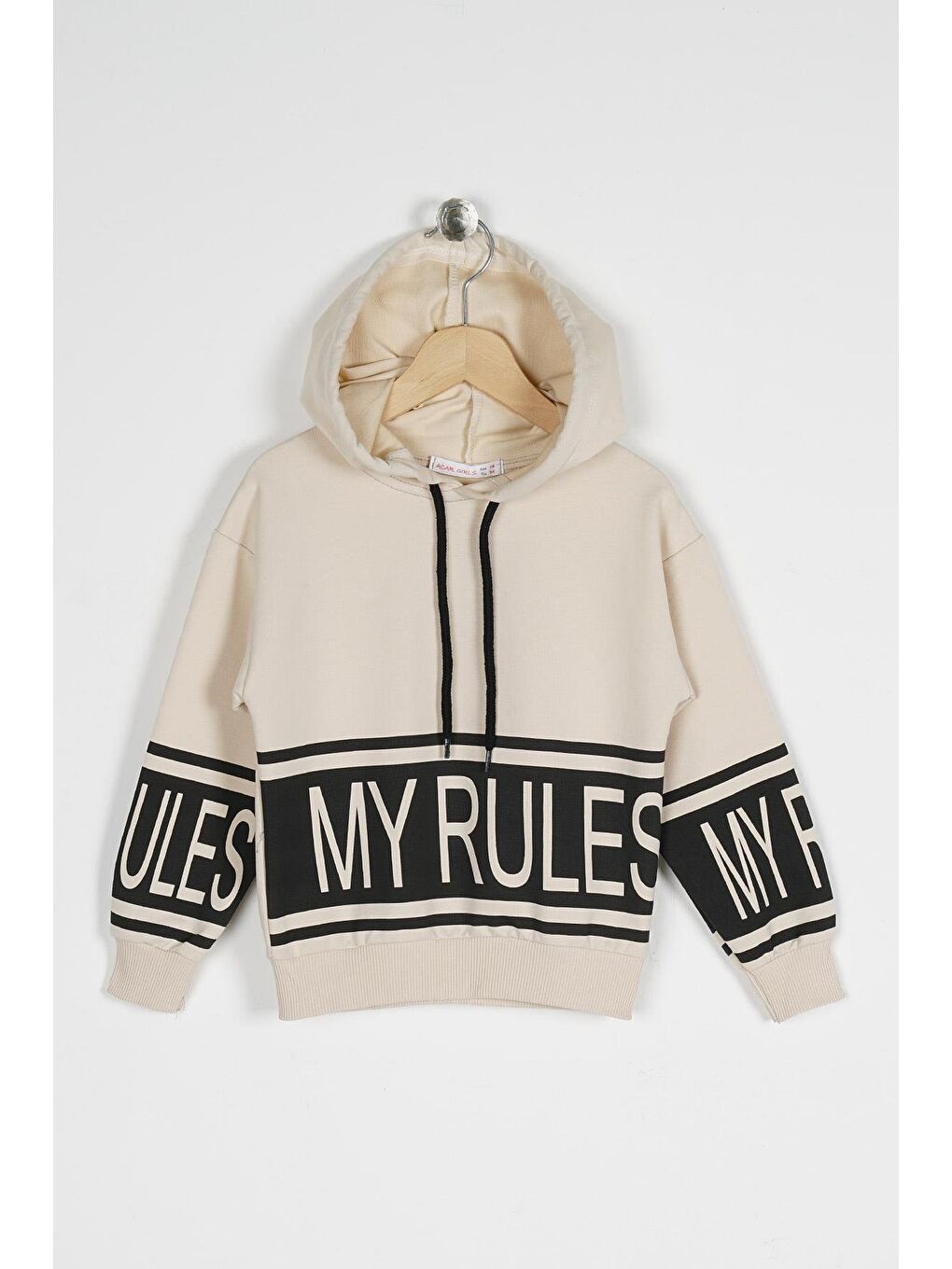 Bej Kapüşonlu Uzun Kol Taş Rengi Kız Çocuk Sweatshirt-5