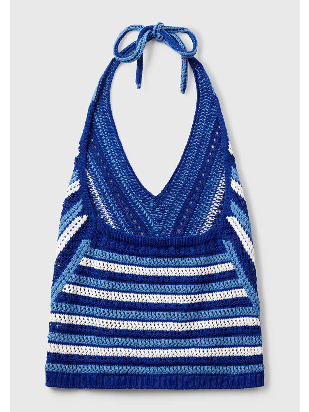 Kadın Mavi Pamuk Karışımlı Halter Yaka Boyundan Bağlamalı Triko Atlet-3