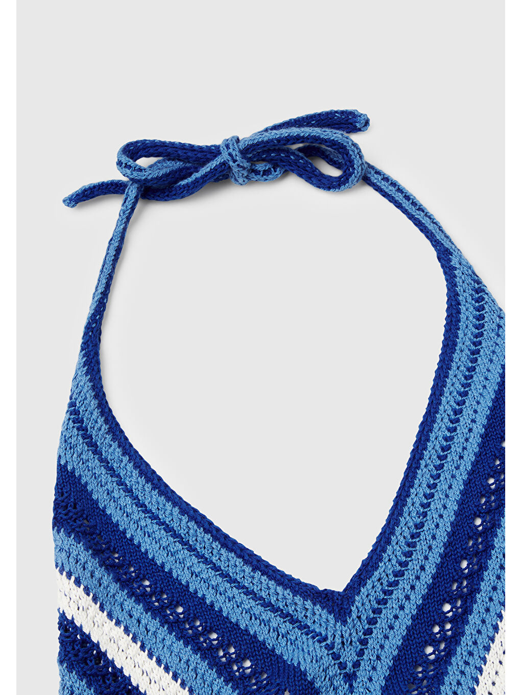 Kadın Mavi Pamuk Karışımlı Halter Yaka Boyundan Bağlamalı Triko Atlet-5