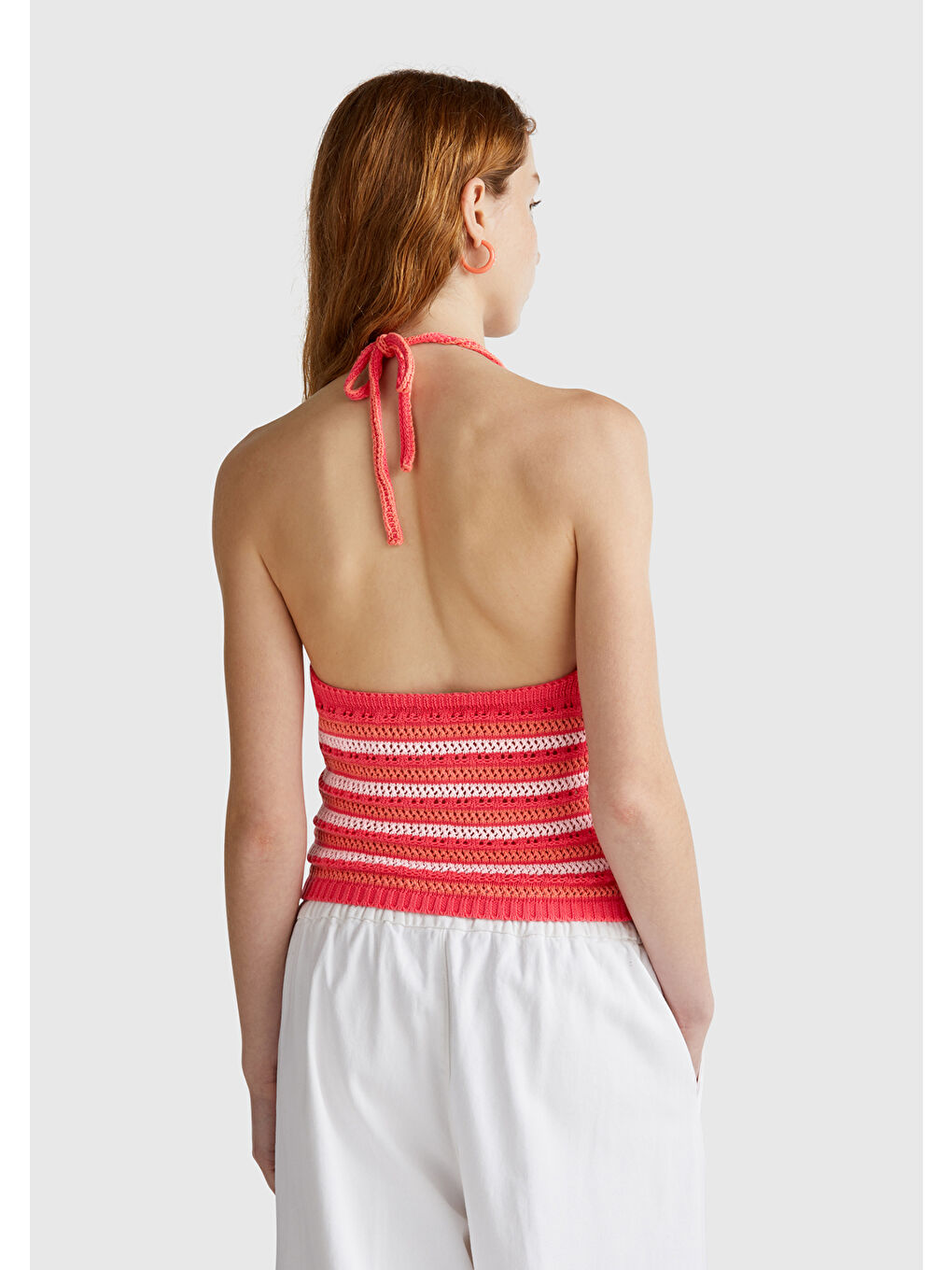 Kadın Turuncu Pamuk Karışımlı Halter Yaka Boyundan Bağlamalı Triko Atlet-2