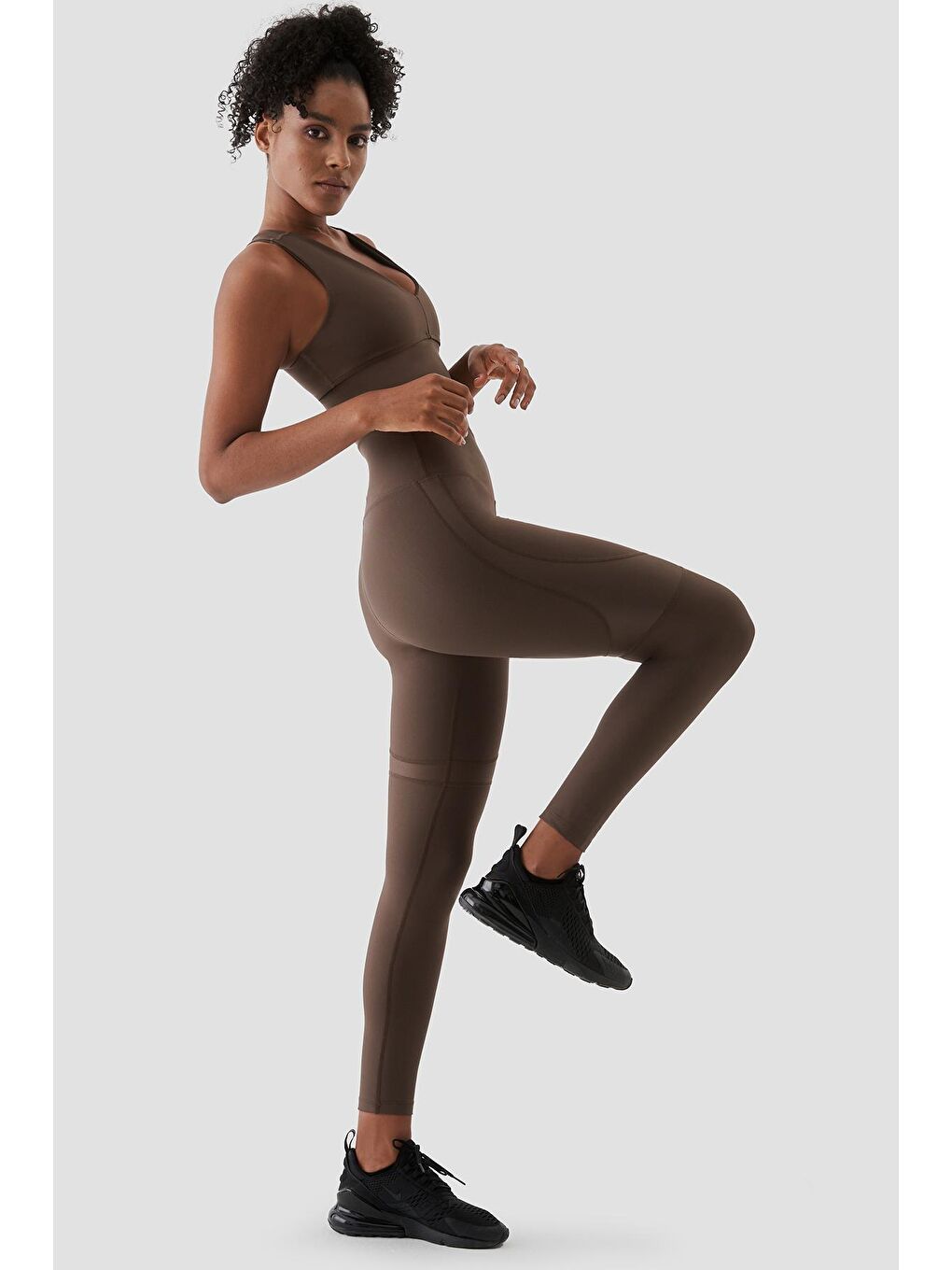 Kahverengi Yvonne Parlak Parça Detaylı Acı Kahve Spor Tayt-1