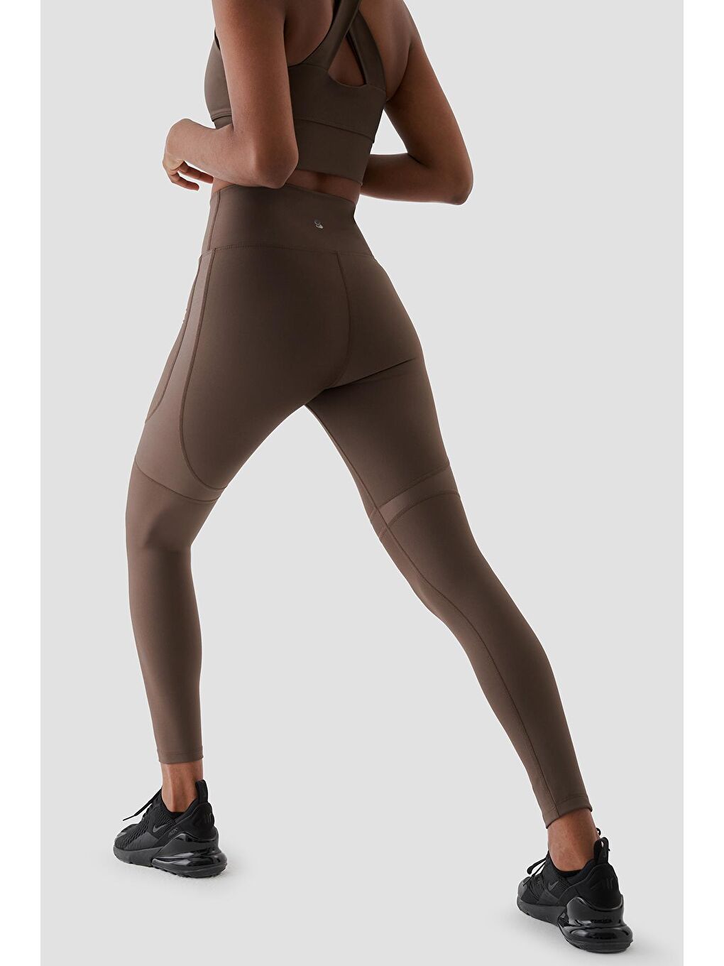 Kahverengi Yvonne Parlak Parça Detaylı Acı Kahve Spor Tayt-2