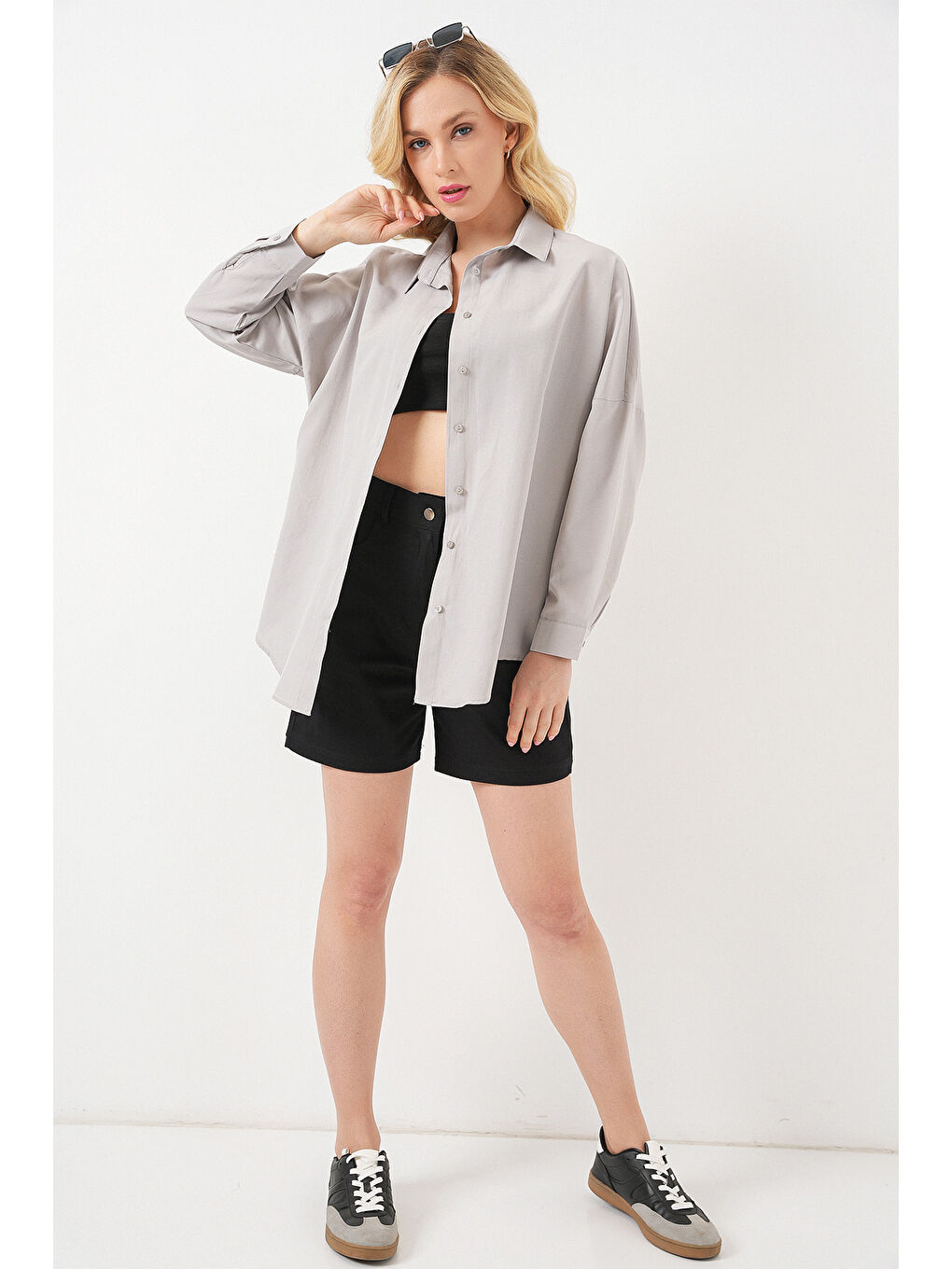 3900 Oversize Uzun Basic Gömlek - A.Gri-1
